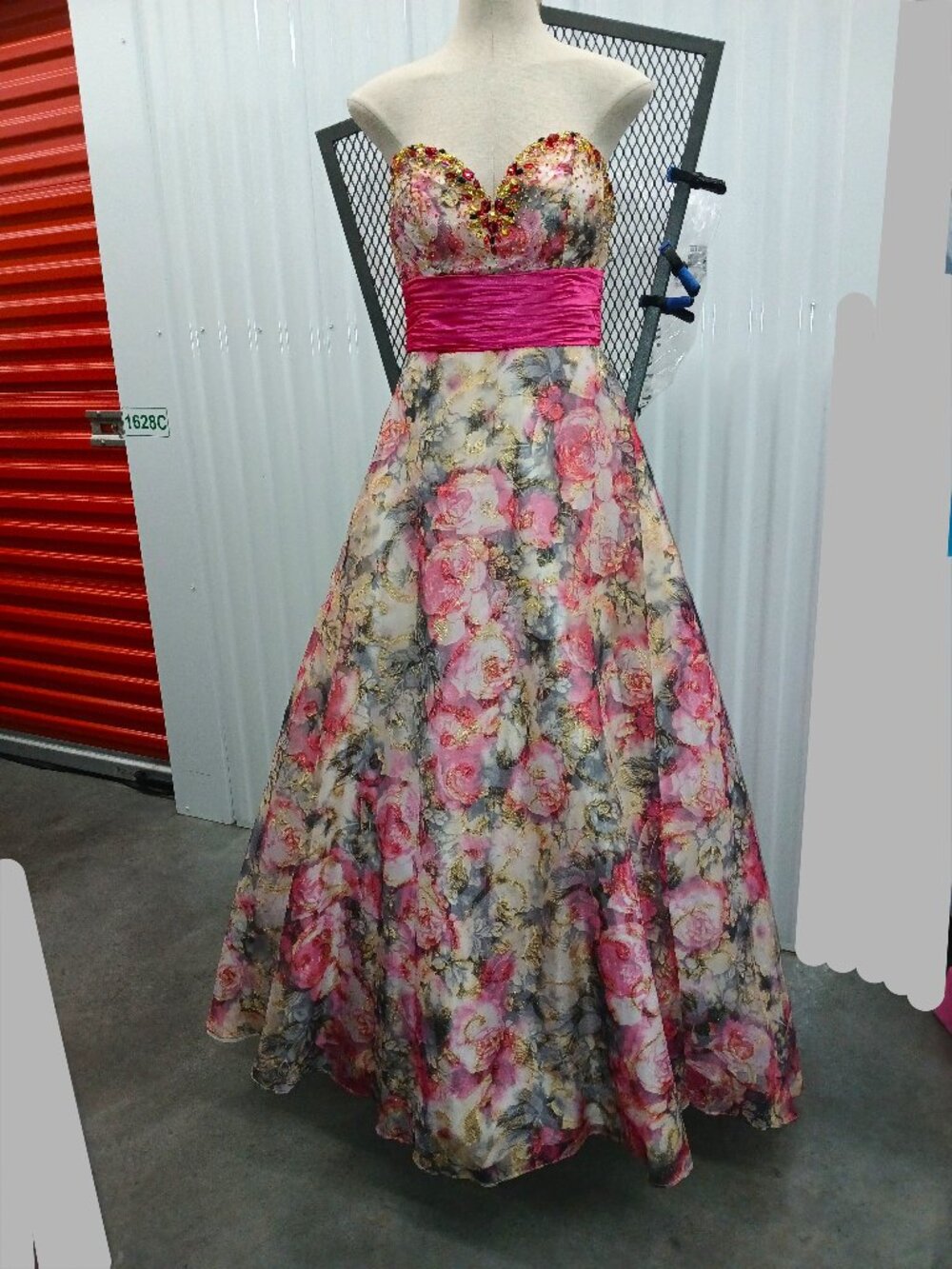 Floral Gown with Beadwork on Bodice